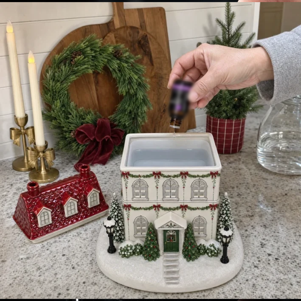 ✨🎄Christmas House Essential Oil Diffuser – 🏘️Glowing Holiday Decor with Chimney Mist🌿