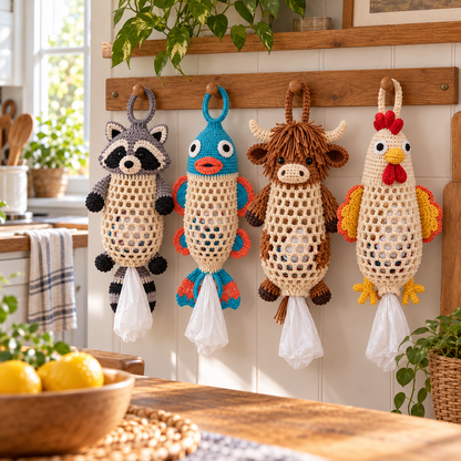 Crochet Animal Bag Holder DIY Kit – Cute & Functional Hanging Storage Craft Kit