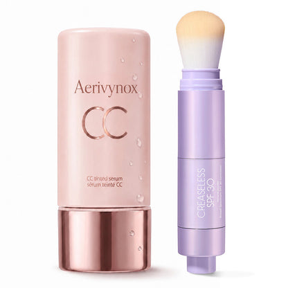 summer skin essentials - CC color-correcting tinted serum + creaseless SPF 30 mineral setting powder