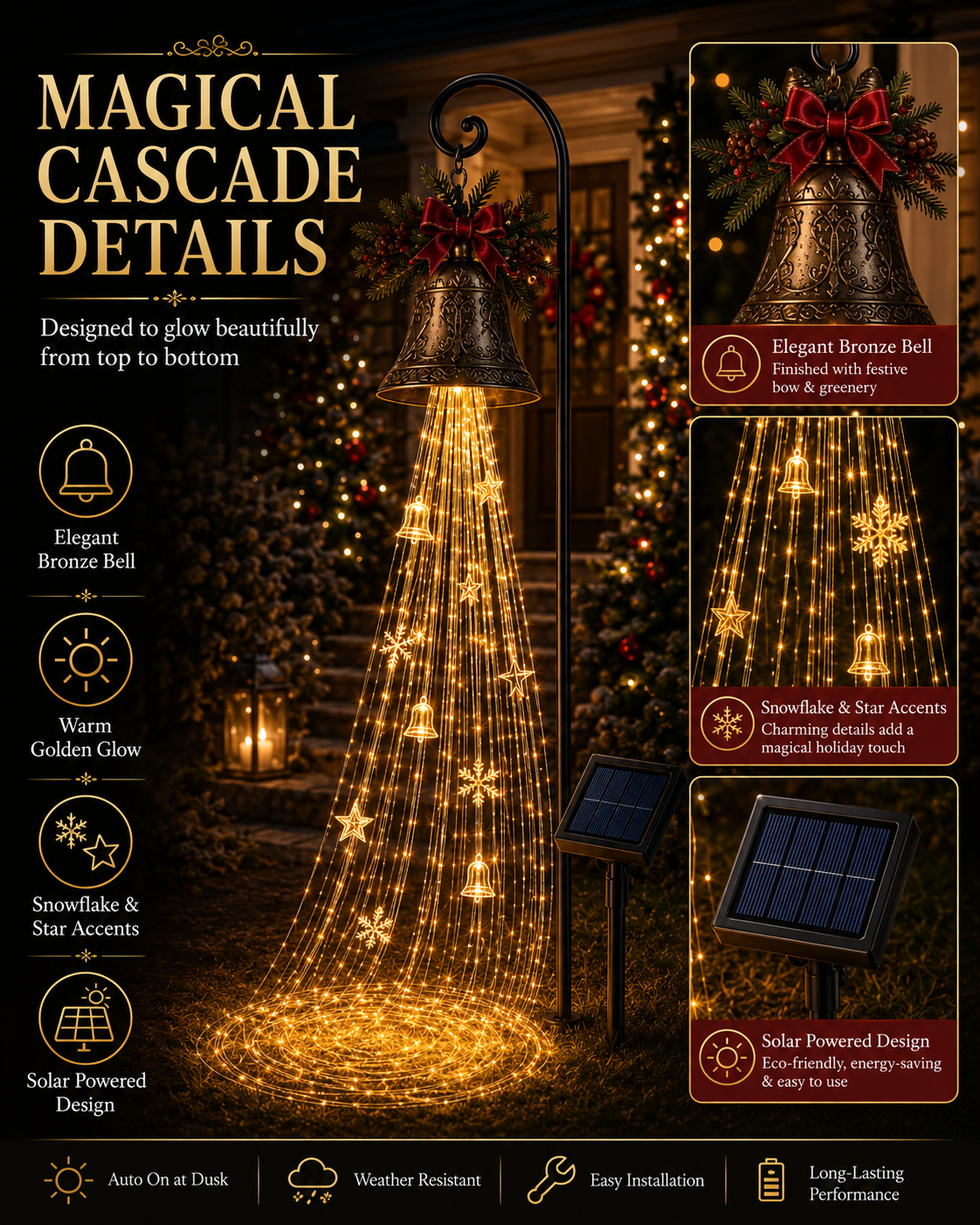 🎄🔥LAST DAY 70% OFF - 🔔Christmas Bell Cascade Solar Yard Light✨