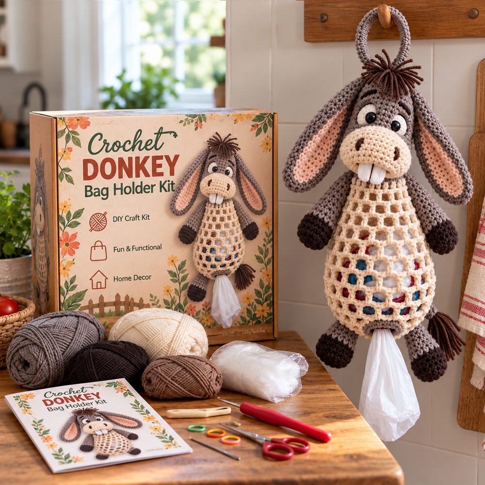 Crochet Animal Bag Holder DIY Kit – Cute & Functional Hanging Storage Craft Kit