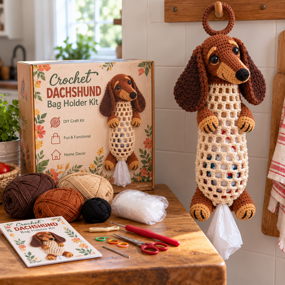 Crochet Animal Bag Holder DIY Kit – Cute & Functional Hanging Storage Craft Kit