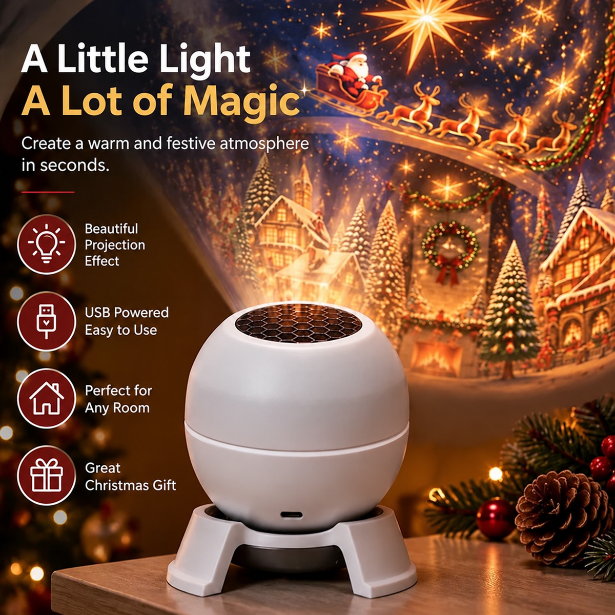 🎅 Turn Any Room Into a Christmas Wonderland – Holiday Projection Night Light（UPSELL）