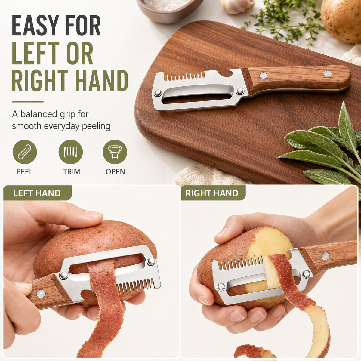 🔪3-in-1 Stainless Steel Vegetable Peeler, Julienne Cutter and Bottle Opener✨（upsell）