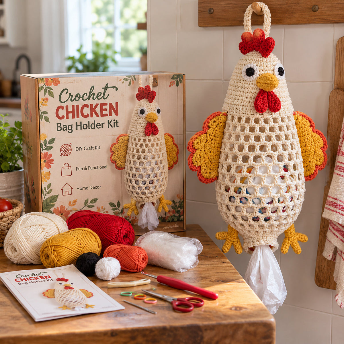 Crochet Animal Bag Holder DIY Kit – Cute & Functional Hanging Storage Craft Kit（upsell）
