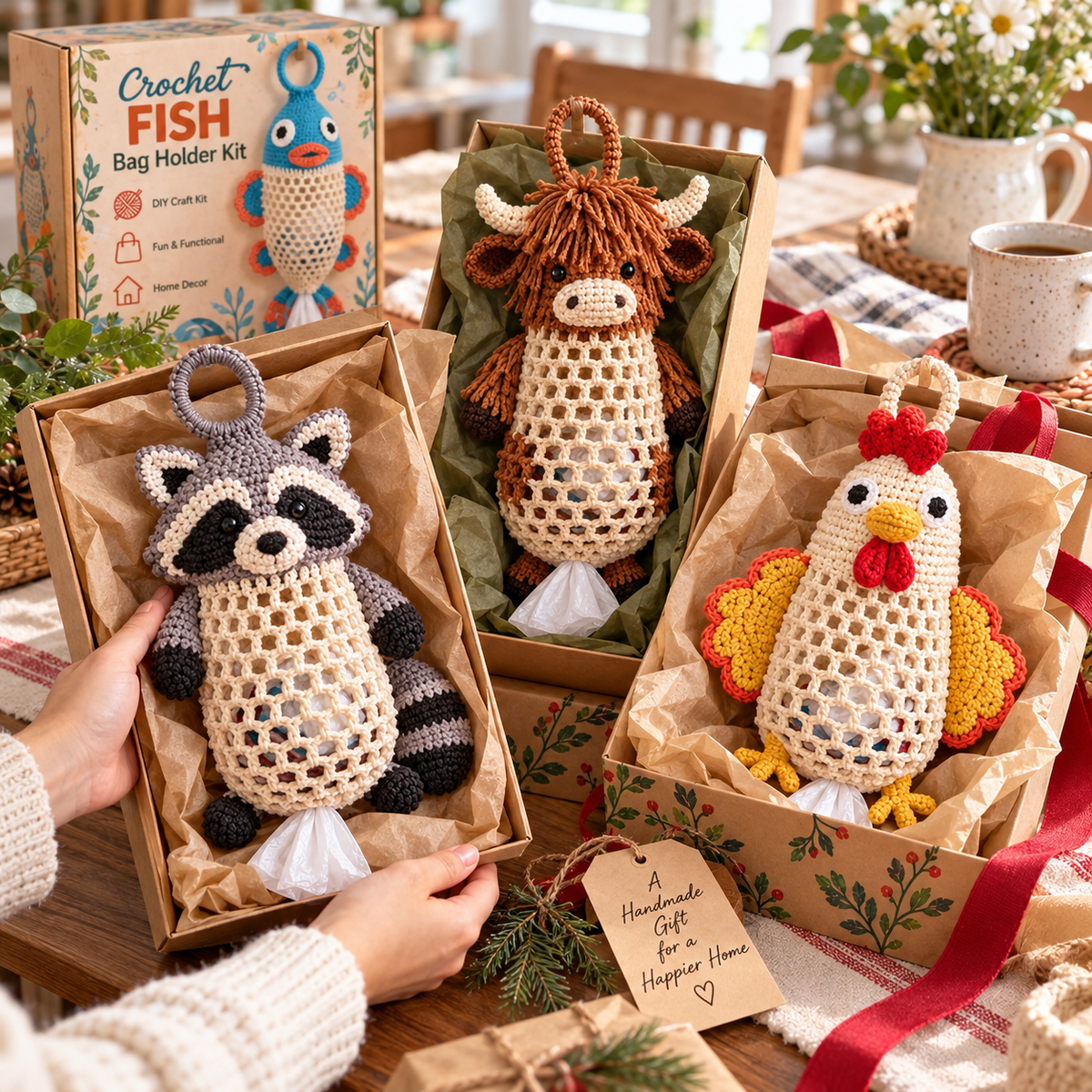Crochet Animal Bag Holder DIY Kit – Cute & Functional Hanging Storage Craft Kit