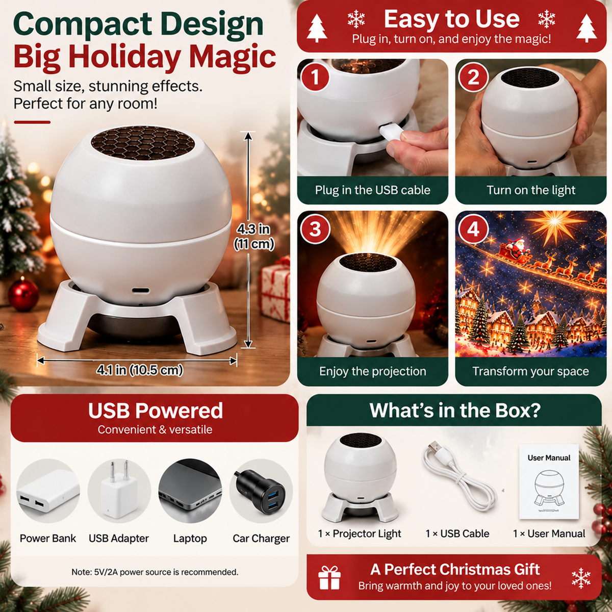 🎅 Turn Any Room Into a Christmas Wonderland – Holiday Projection Night Light（UPSELL）