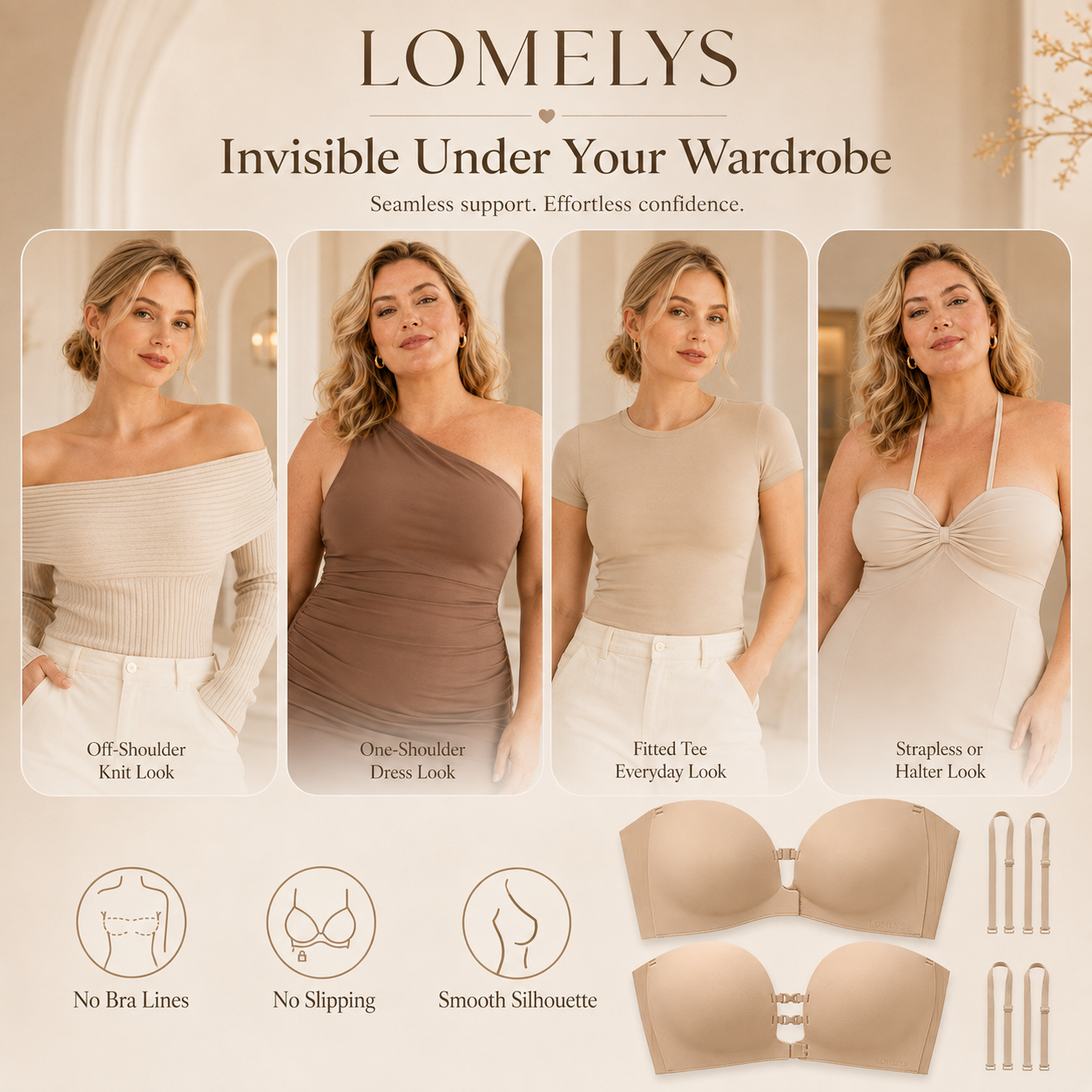 Strapless Bra That Stays Up | Supportive No Slip Bra - Lomelys